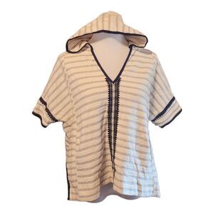 Madewell Size XS/Small Elise Ivey Navy Striped Embroidered Knit Hooded Top